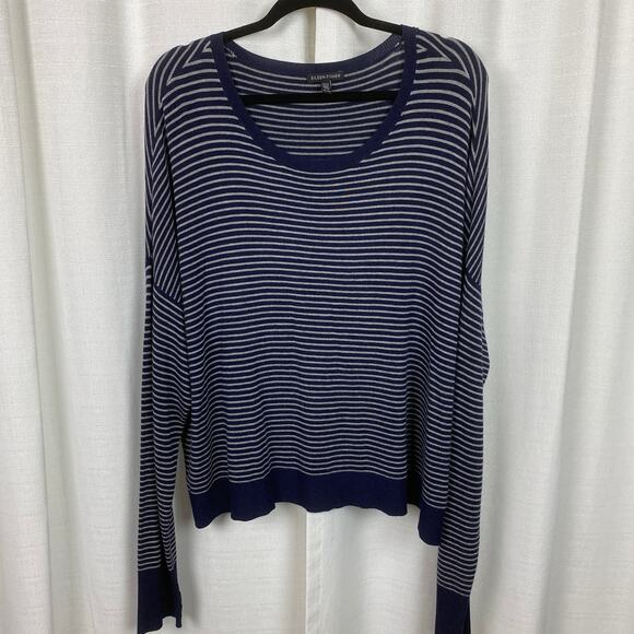 Eileen Fisher Blue&Gray Stripe Long Sleeve Boxy Sweater Sz.XL - Picture 4 of 10